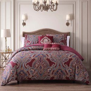 Bebejan Rossana Red 100% Cotton Sateen 230 Thread Count 5-Piece Comforter Set